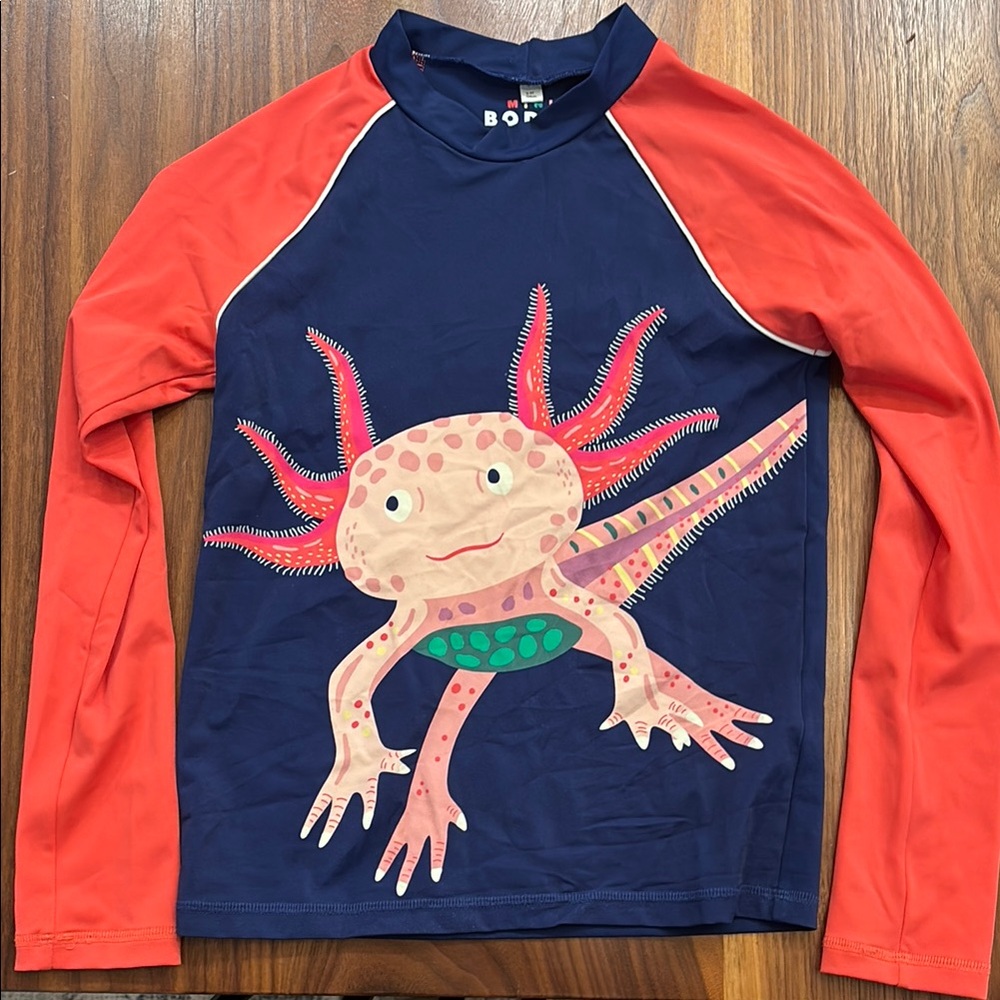Kids Mini Boden Axolotl Swim Rash Guard size 8-9Y